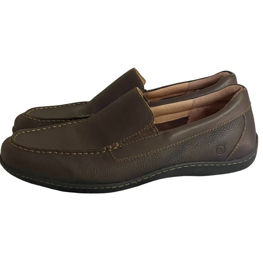 Born Brompton Mens 13 Mahogany Brown Leather Slip On Loafers Comfort
